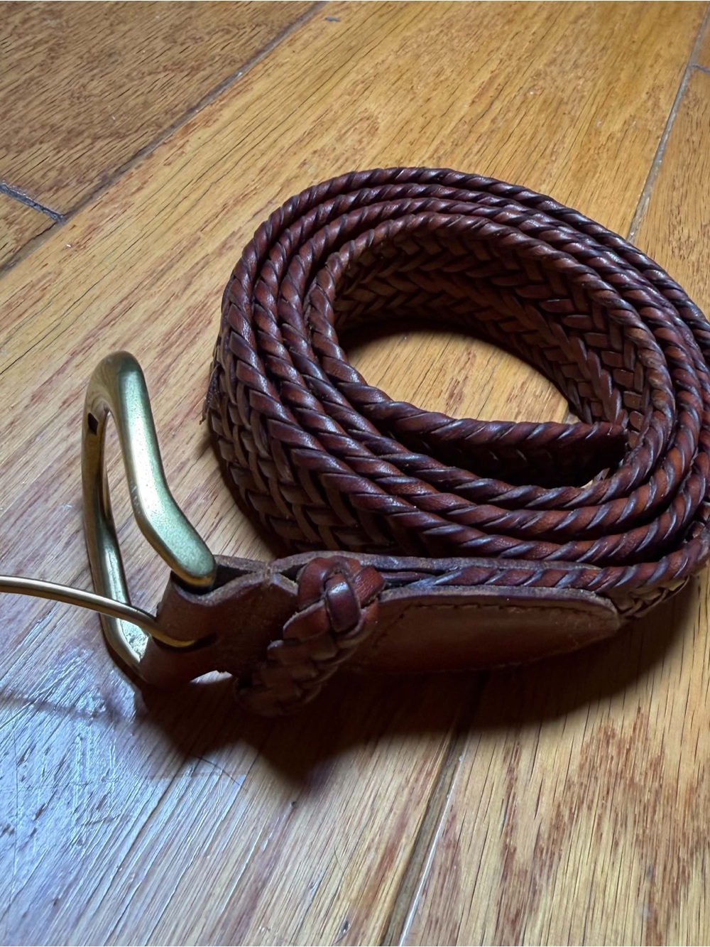Daniel Cremieux Braided Leather Belt - Brown with Brass Buckle